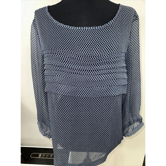 Banana Republic Sheer Blue Printed Peasant Top Size Medium Mm61 - Picture 1 of 12